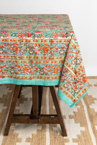 Block Print Floral Tablecloth in Bittersweet Brambles