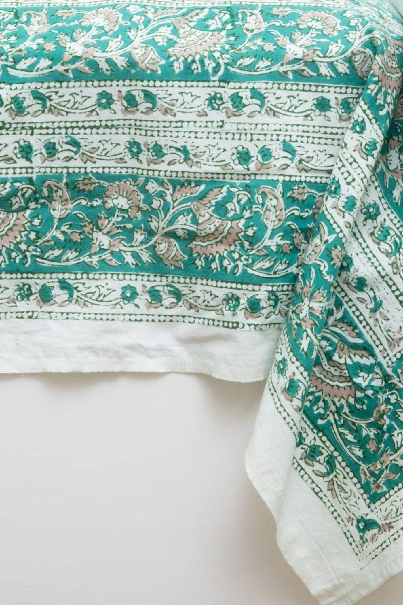 Block Print Floral Tablecloth in Teal Treasures