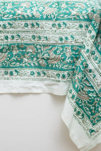 Block Print Floral Tablecloth in Teal Treasures