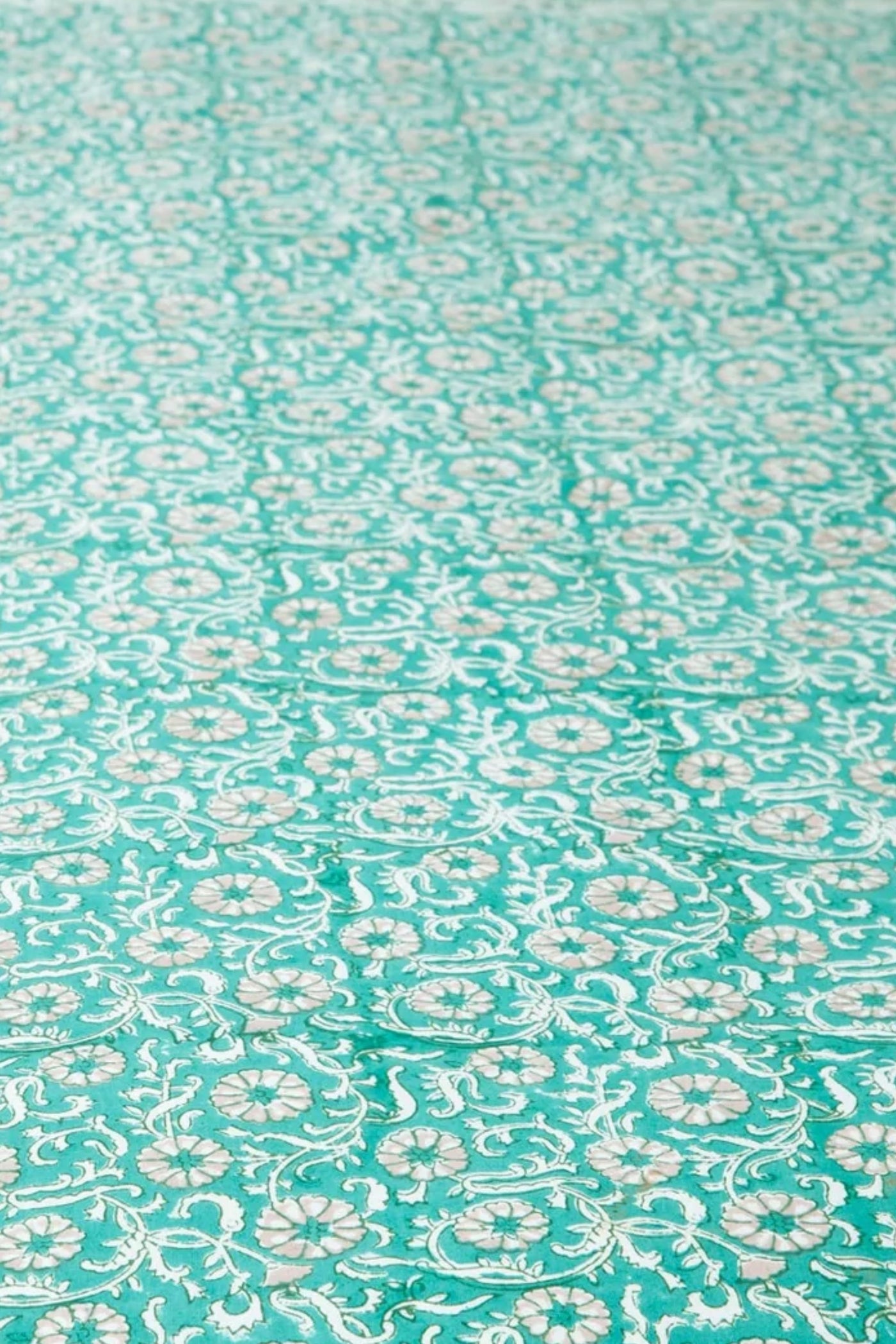 Block Print Floral Tablecloth in Teal Treasures