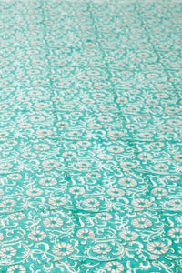 Block Print Floral Tablecloth in Teal Treasures