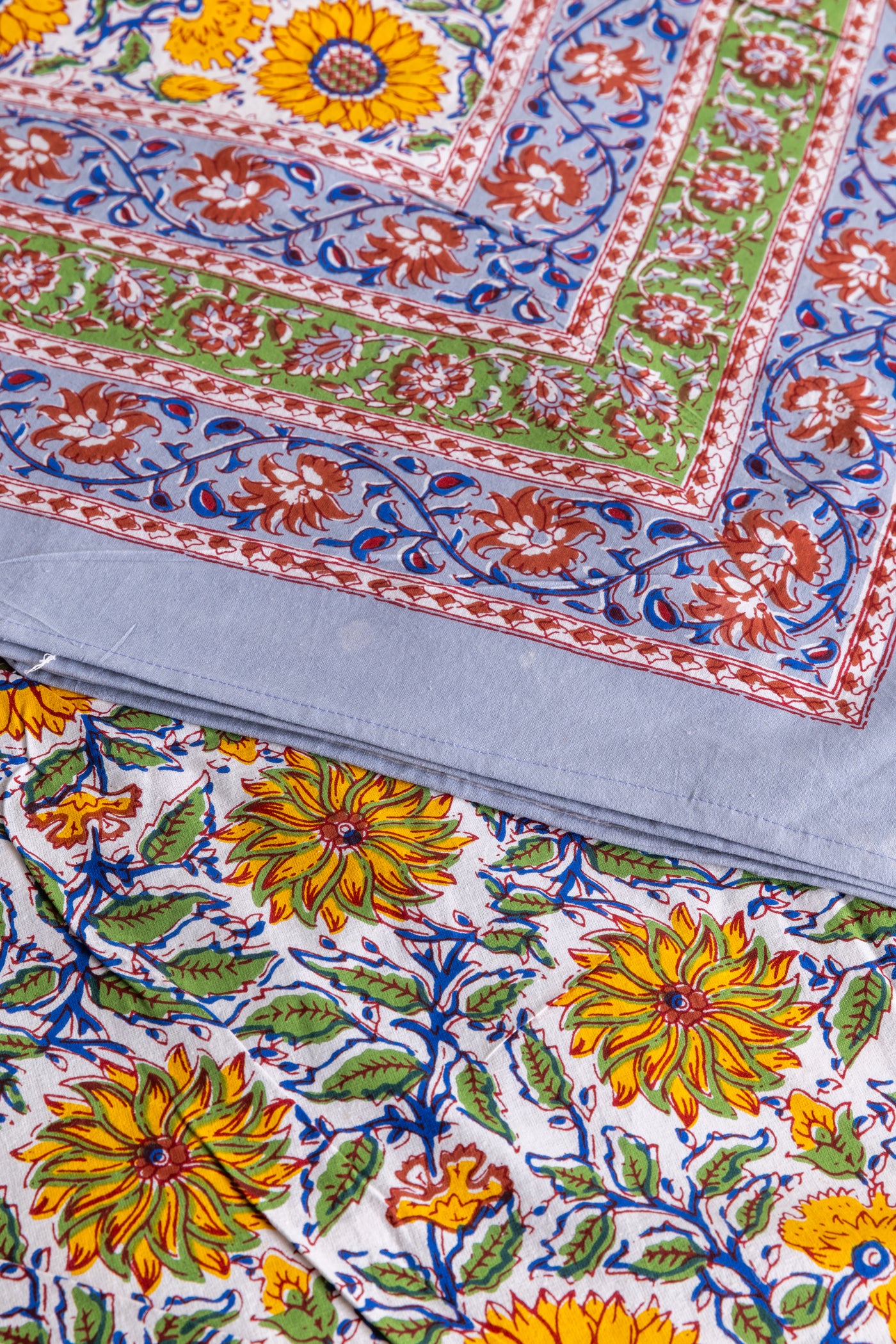 Block Print Floral Tablecloth in Gray Sunflower