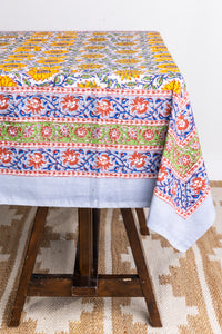Block Print Floral Tablecloth in Gray Sunflower