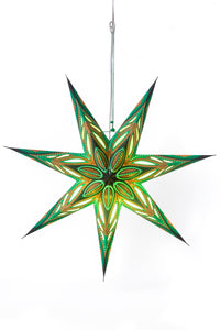 Green 7-point paper star lantern in neuro - green glitter