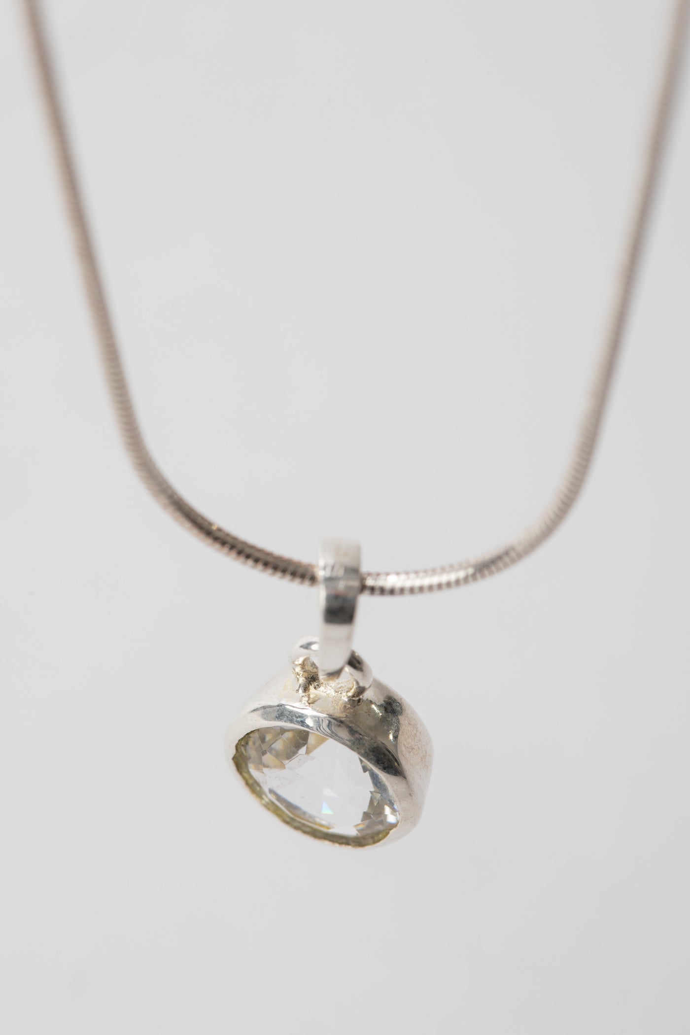 clear quartz crystal pendant in sterling silver necklace
