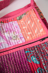 Patchwork Recycled Sari Silk Crossbody Bag in Purple