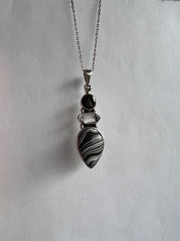 One of a Kind Fordite, Clear Quartz, Shungite Trio Pendant P134