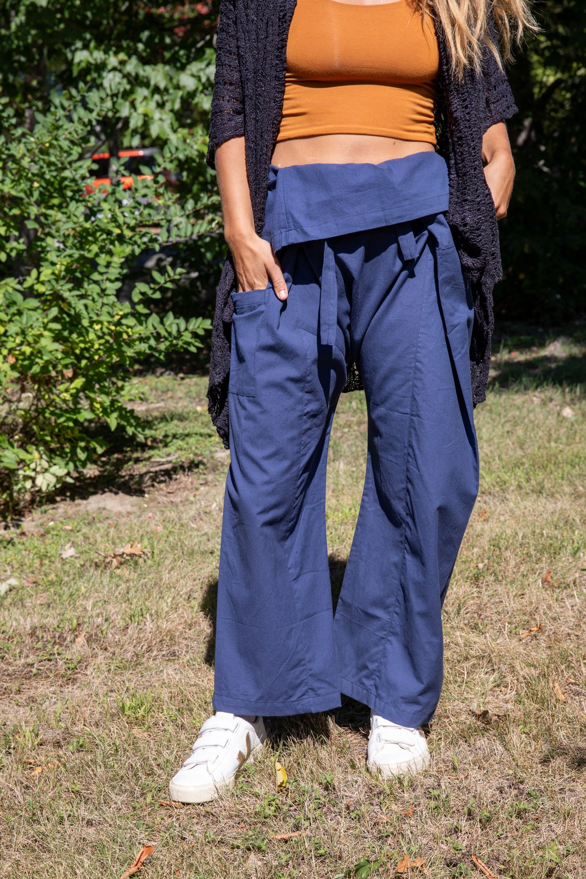 Sophie is wearing the Thai Fisherman Pocket Pants. 