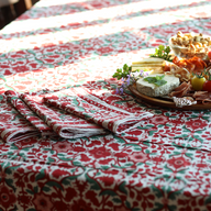 Block Print Holiday Napkin and Tablecloth Set
