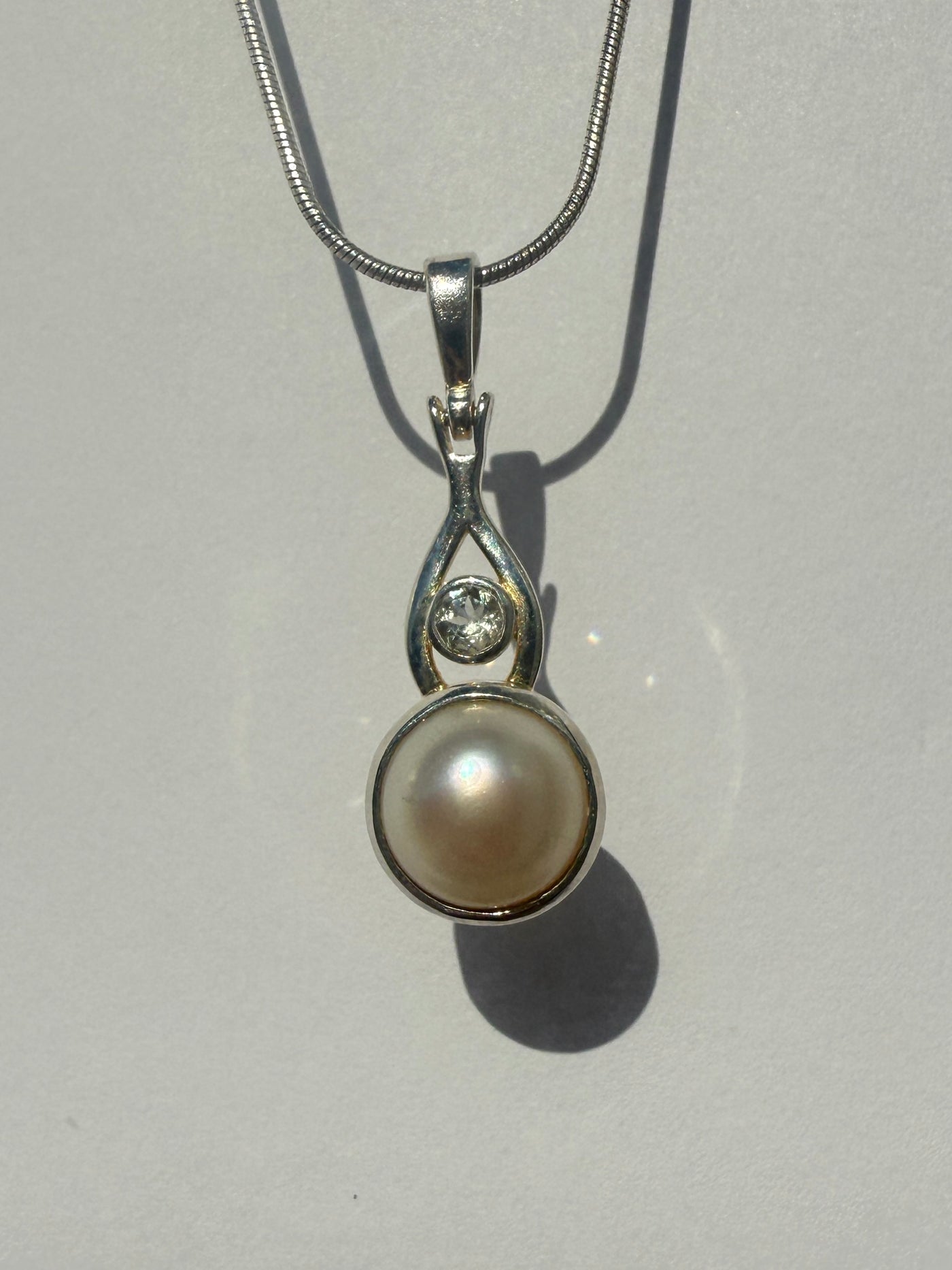 One of a Kind Pearl and Clear Quartz Pendant P139