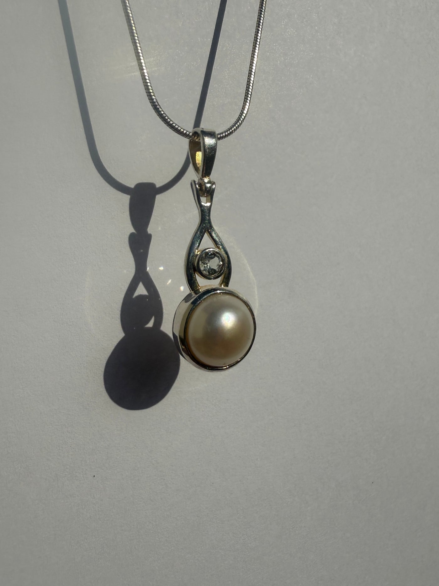 One of a Kind Pearl and Clear Quartz Pendant P139