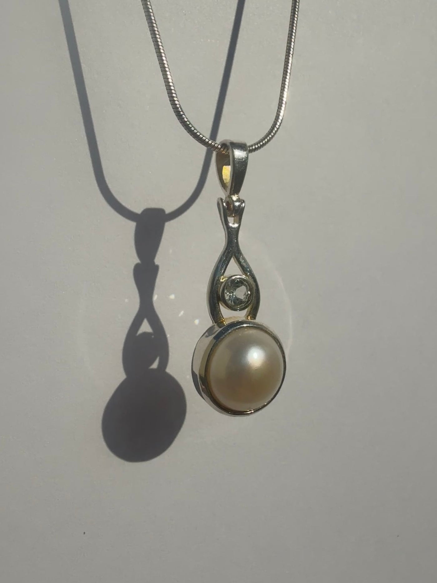 One of a Kind Pearl and Clear Quartz Pendant P139