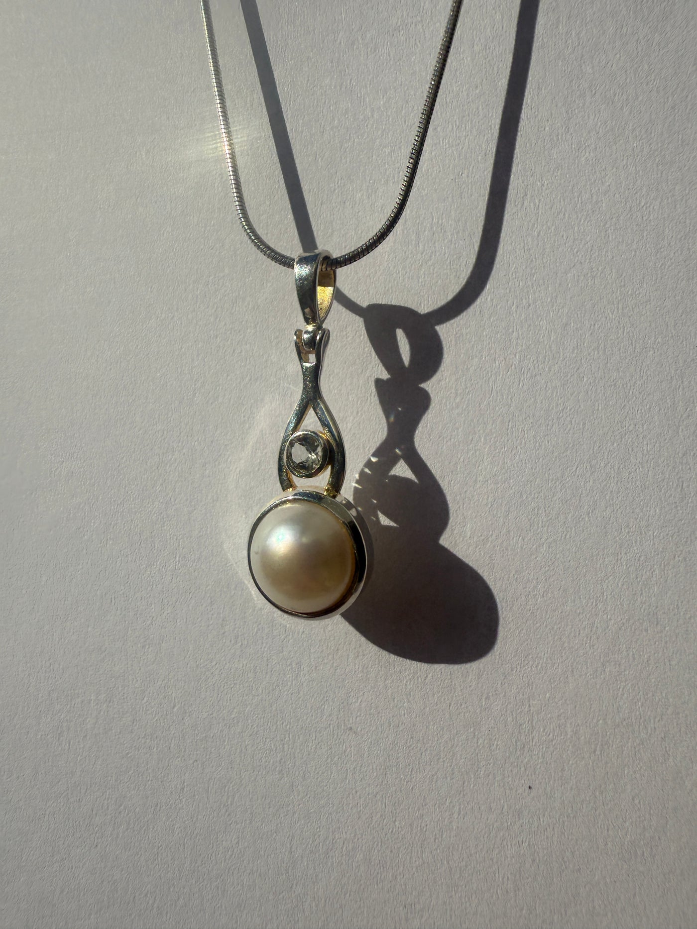 One of a Kind Pearl and Clear Quartz Pendant P139