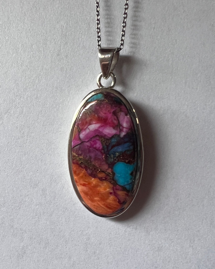 One of a Kind Orange Copper Turquoise Pendant P142