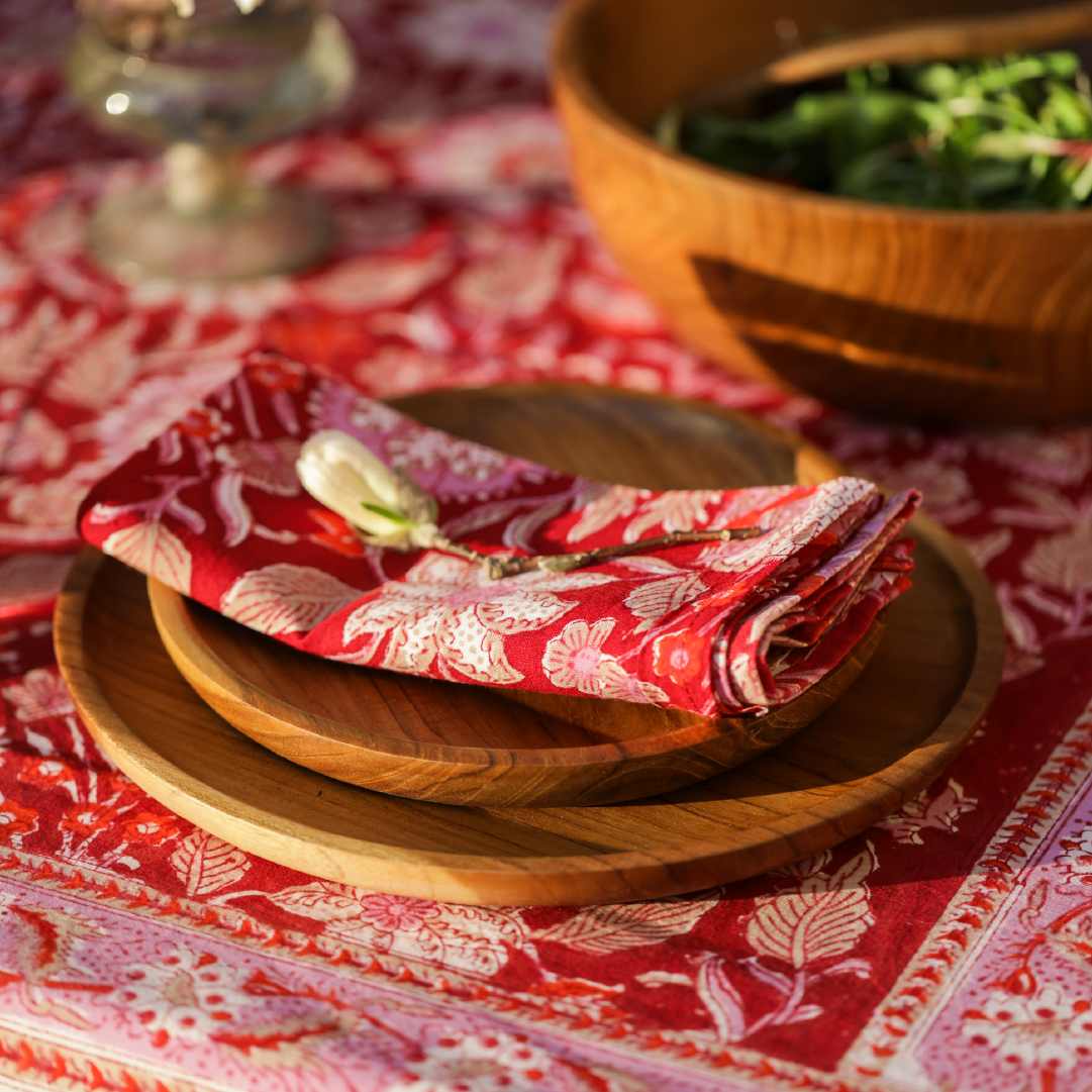 Block print napkins and tablecloth