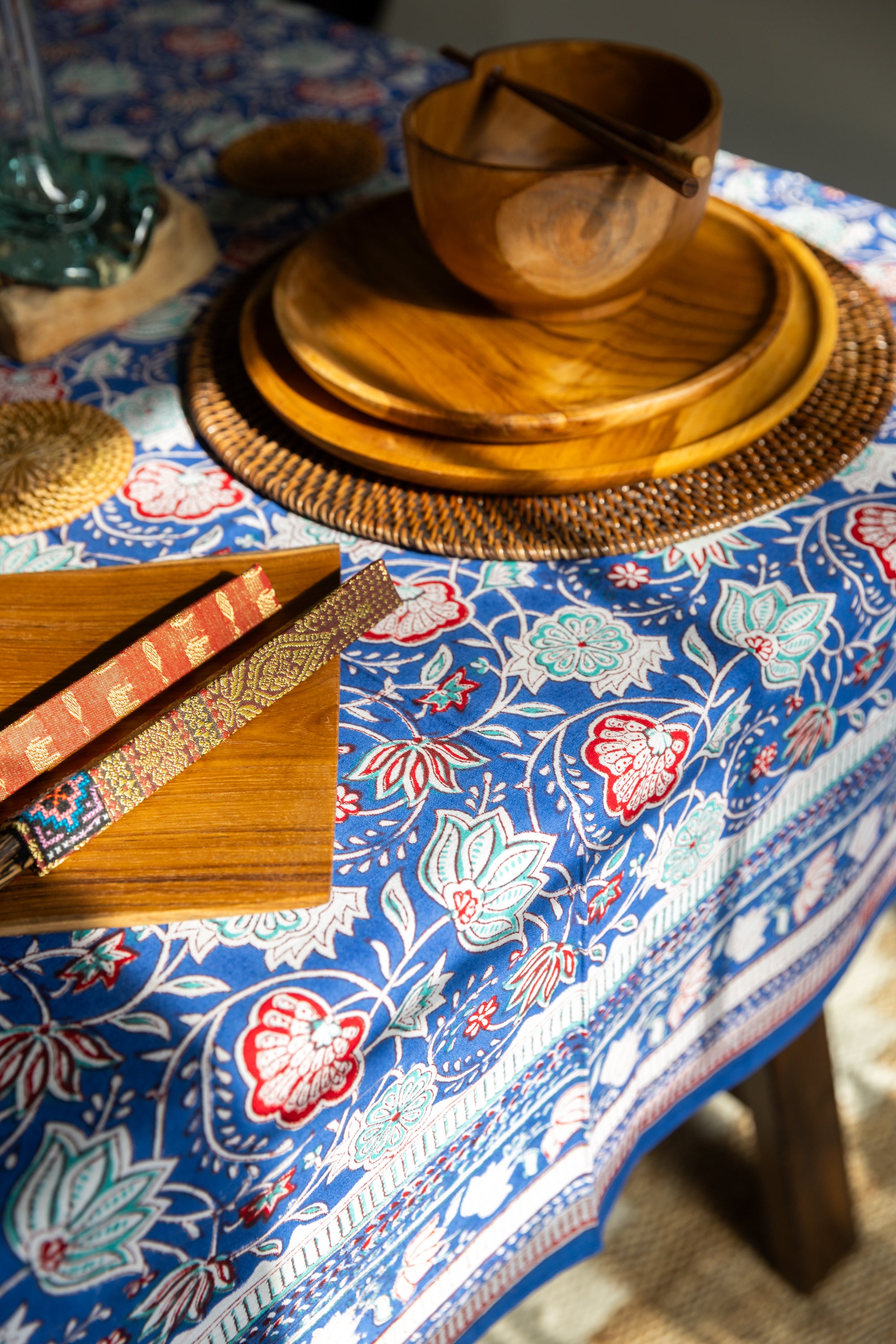 Provincial Block Print Tapestry in Teal Treasures