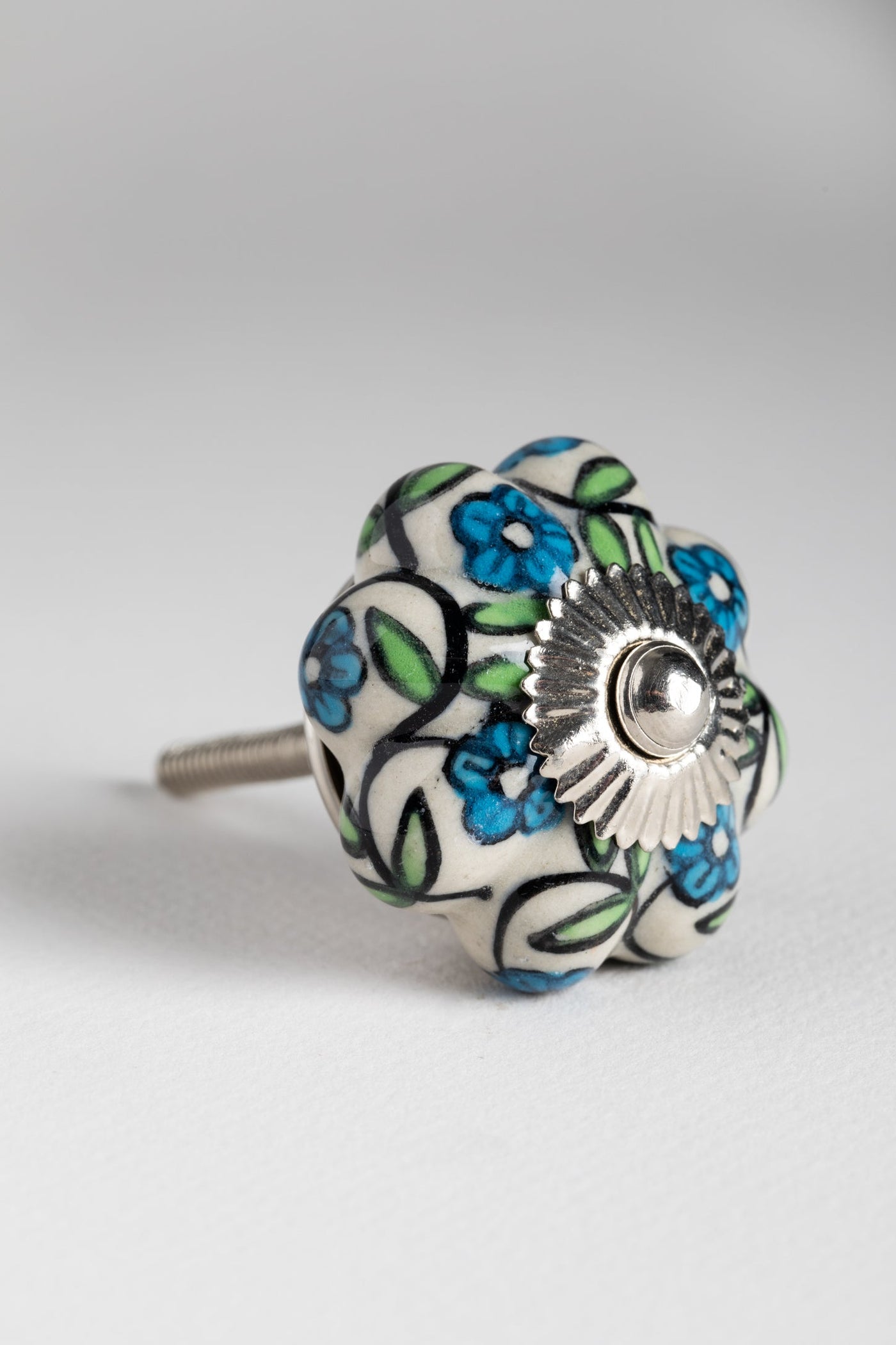 Scallop hand painted ceramic knob in blue and green