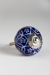 Classic hand painted ceramic knob in blue