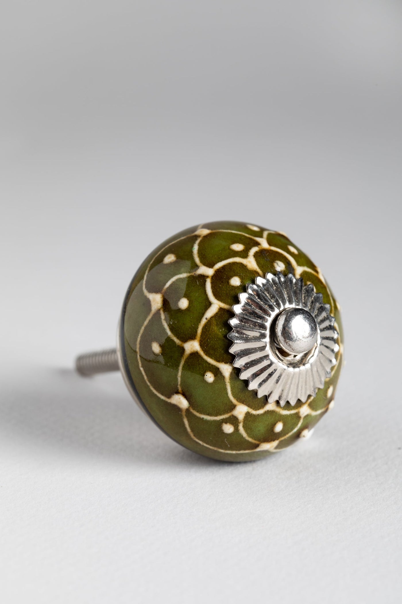 Classic hand painted ceramic knob in green