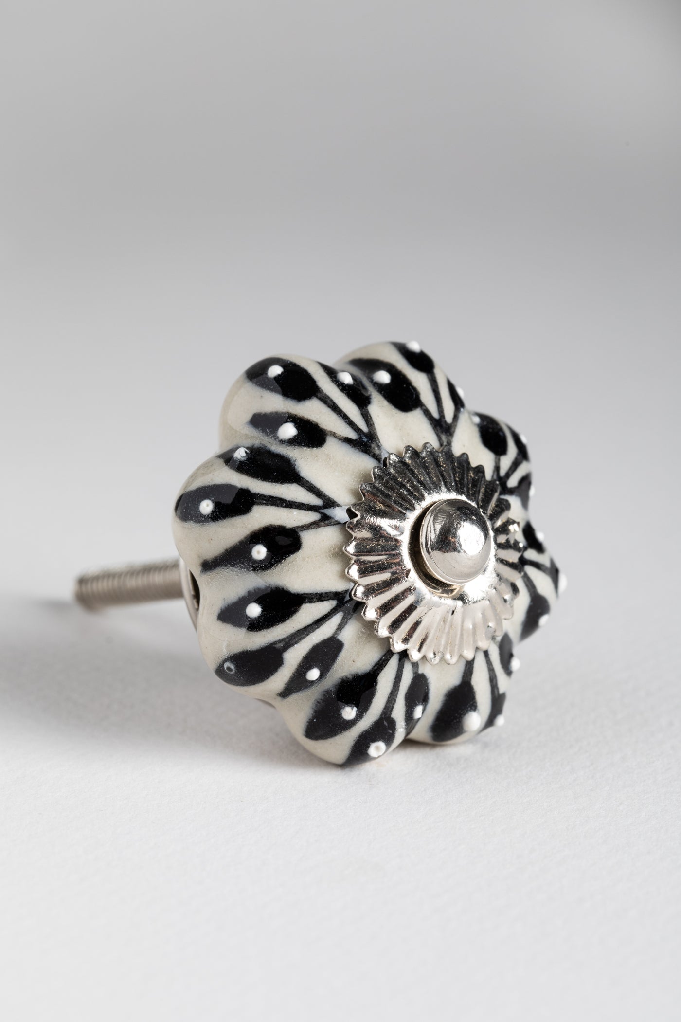 Classic Floral Handpainted Ceramic Knob in Antique Finish Black