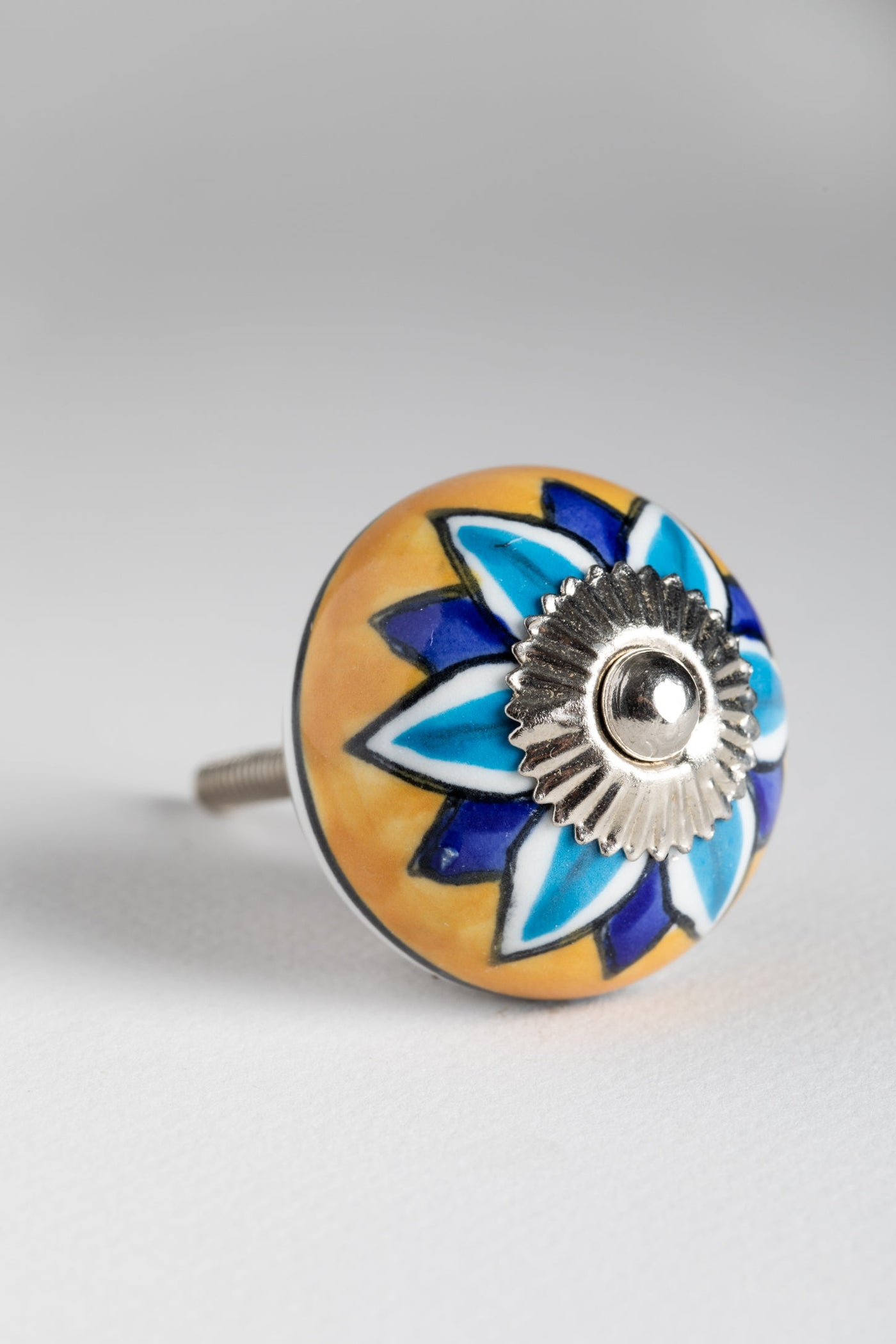 Floral hand painted ceramic knob in yellow floral