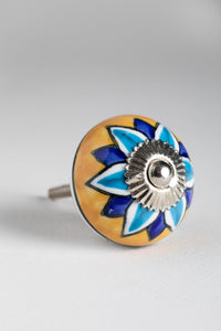 Floral hand painted ceramic knob in yellow floral