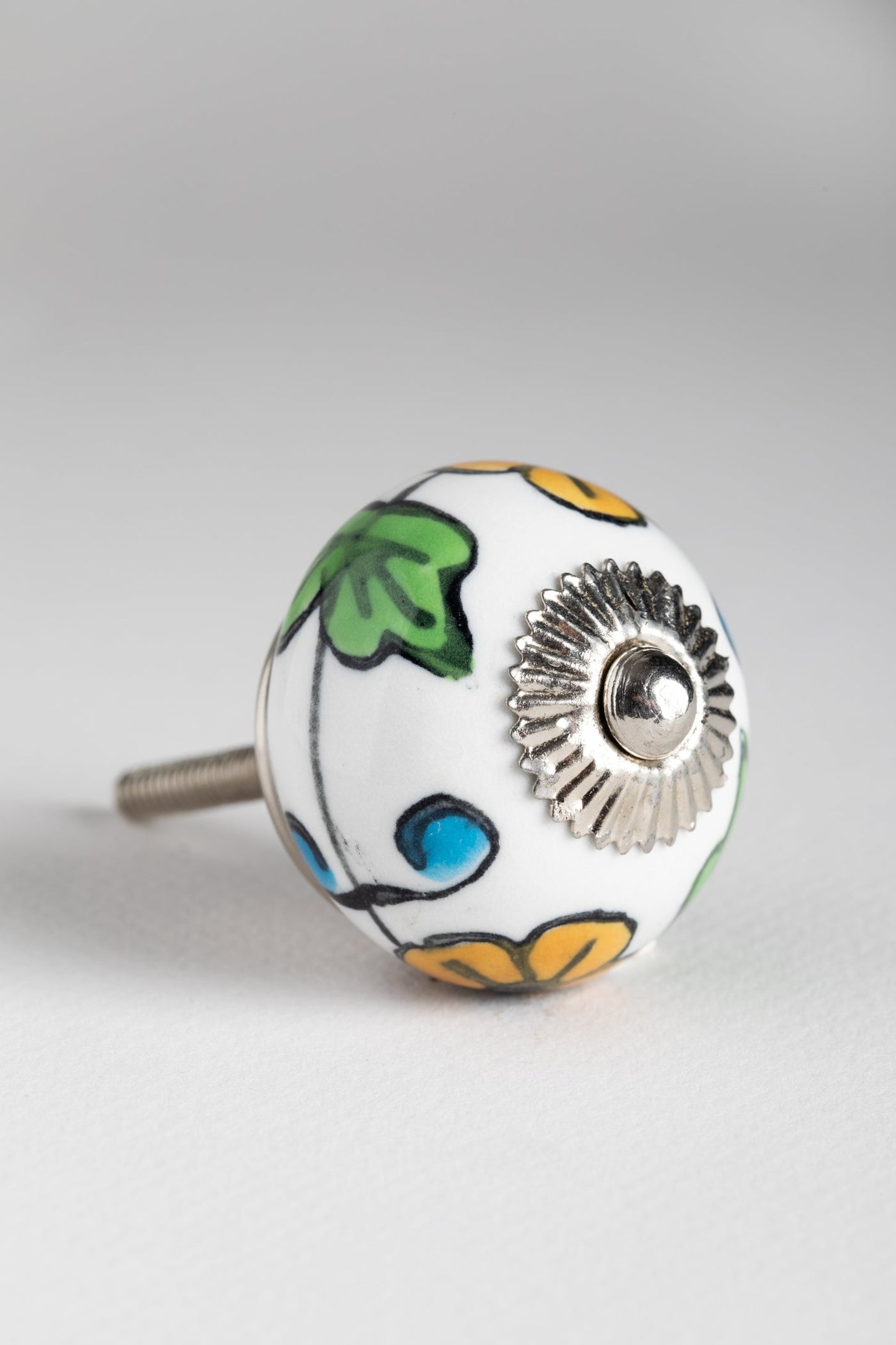 Floral hand painted ceramic knob in yellow