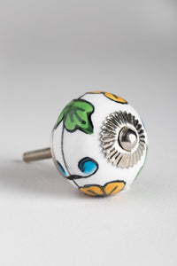 Floral hand painted ceramic knob in yellow