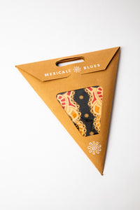 Ganesh Black Glitter embroidered paper star, folded up, in packaging