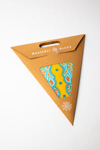 Ganesh Yellow embroidered paper star, folded up, in packaging