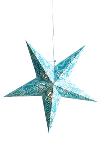 Paper star lantern in ganesh  - turquoise glitter 