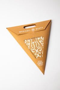 Hella Silver Copper Glitter embroidered paper star, folded up, in packaging