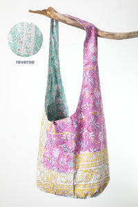 Reversible Block Print Bag in Amethyst and Mint Daisies