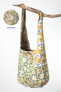 Reversible Block Print Bag in Dandelion and Forest Paisley