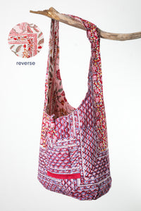 Reversible Block Print Bag in Lavender Lush and Red Poppies