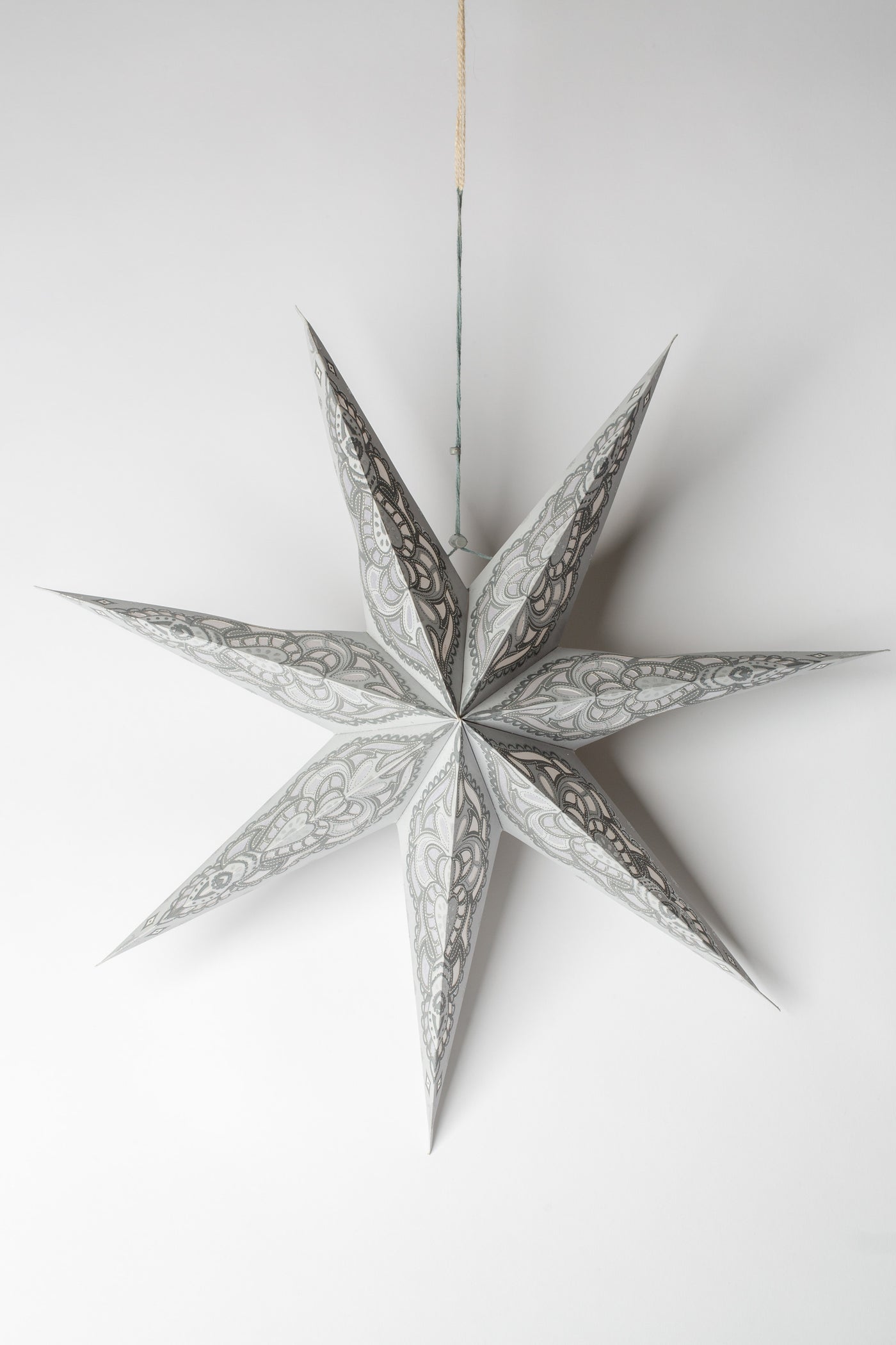 Ganesh - White Glitter 7 Point Paper Star Lantern Unlit