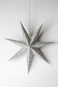 Ganesh - White Glitter 7 Point Paper Star Lantern Unlit
