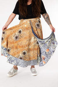 Desiree is wearing sari silk wrap skirt in jack straw