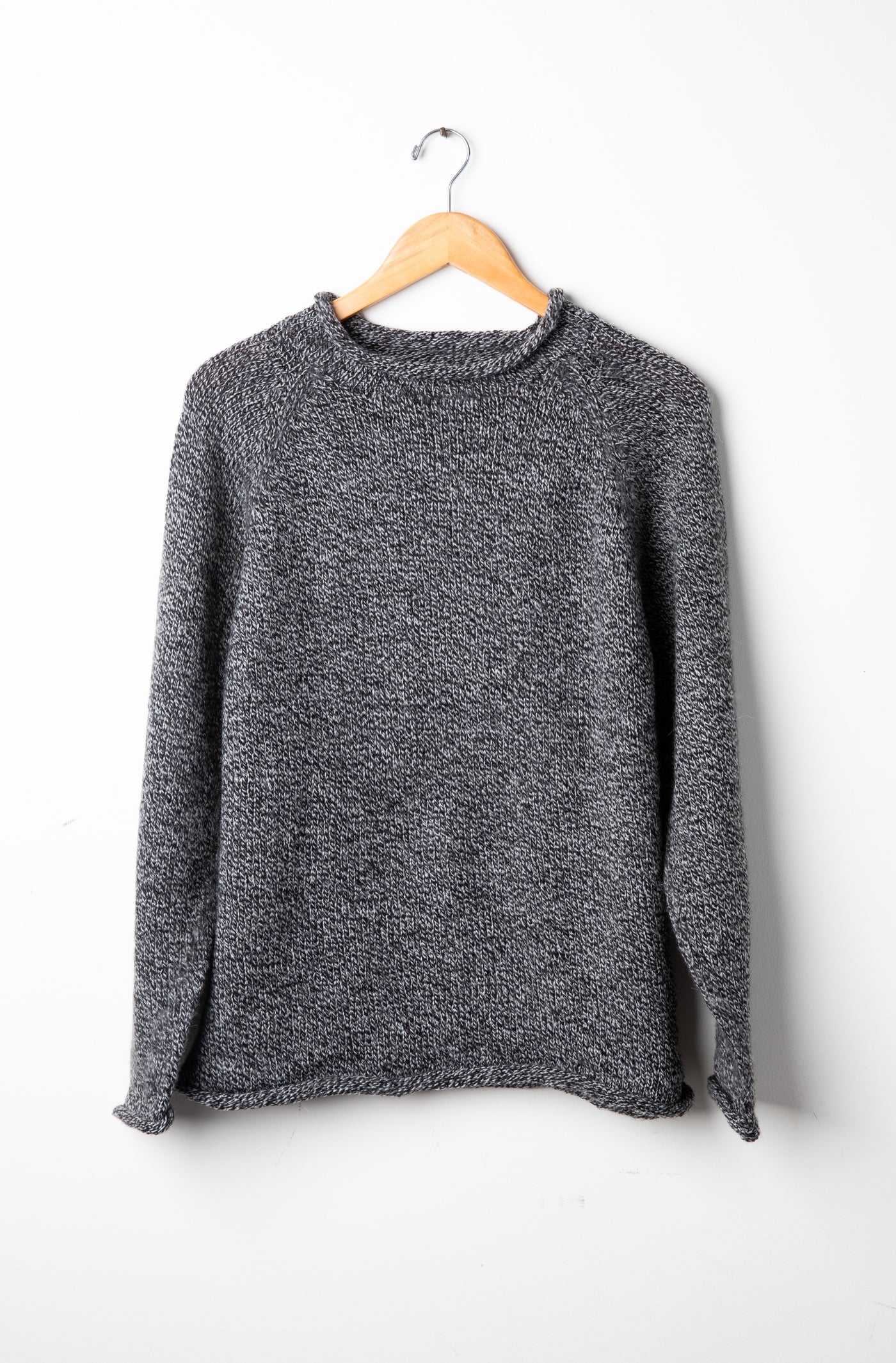 Black and white roll neck alpaca sweater