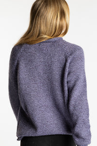 Sophie is wearing the Lilac purple Classic Unisex Alpaca Wool Sweater in size S