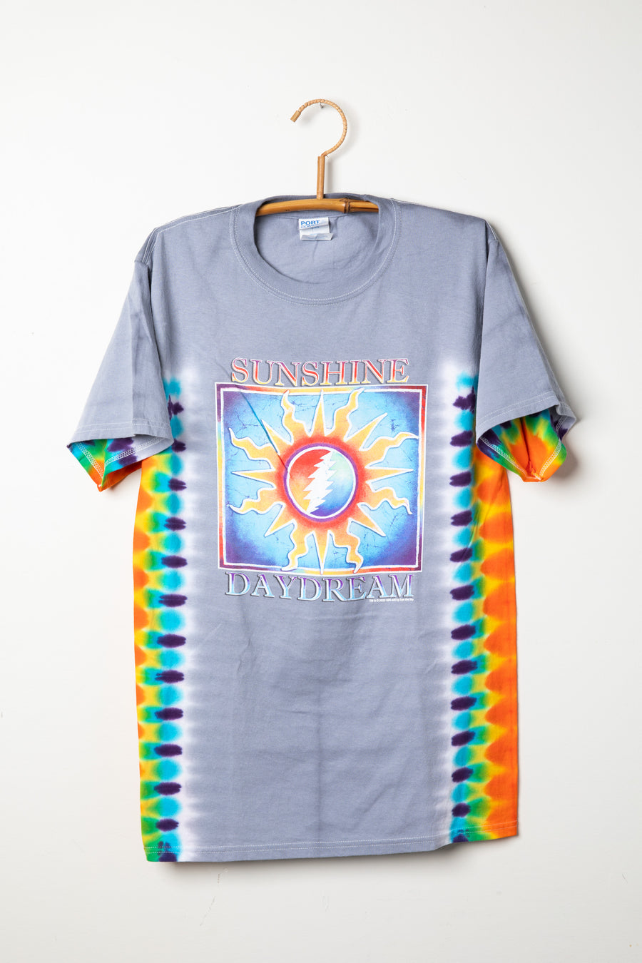 Grateful Dead inspired Sunshine Daydream T-Shirt with tie dye on the sides and a sun stealie design