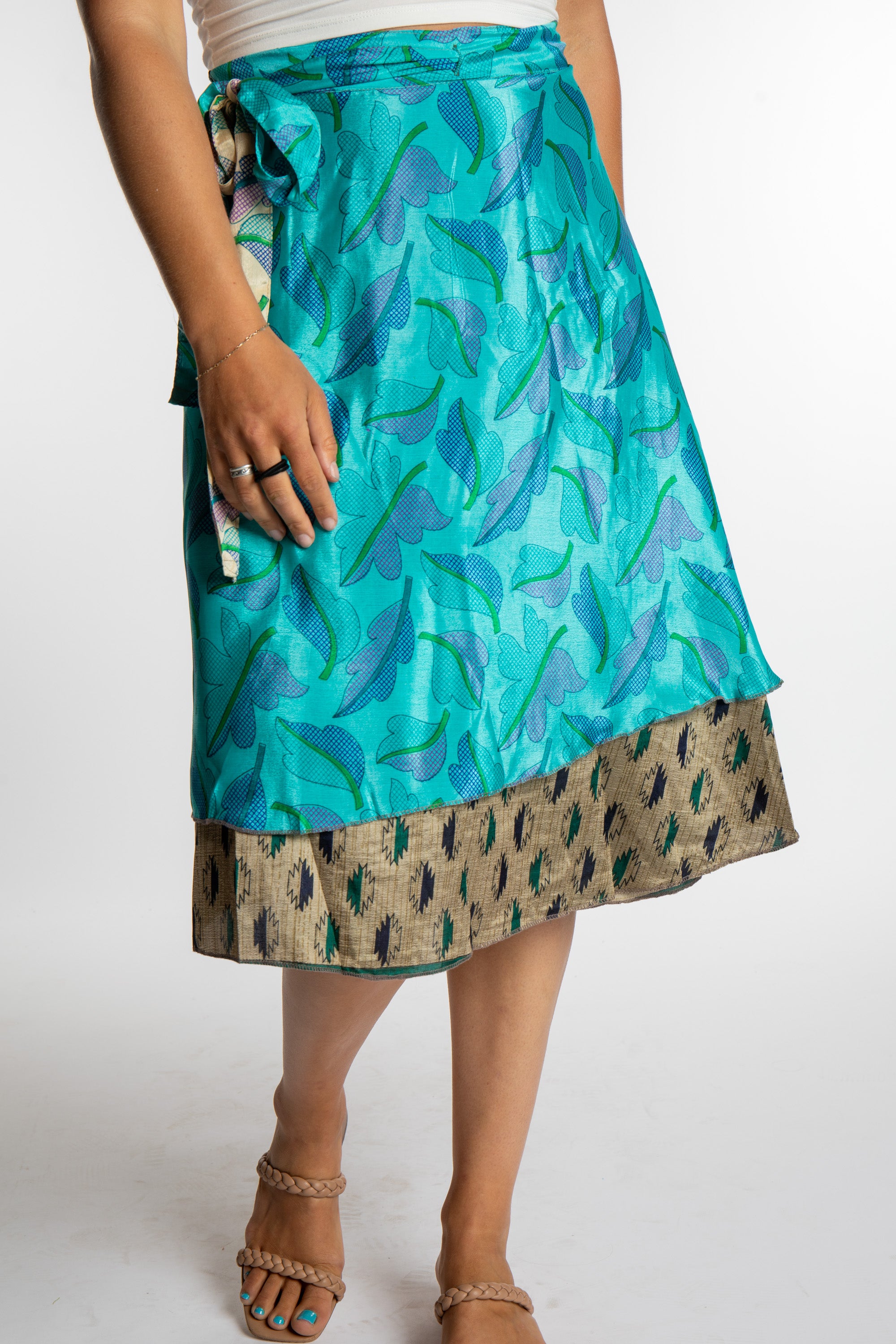 Tea Length Sari Silk Wrap Skirt | Midi Boho Wrap Skirt