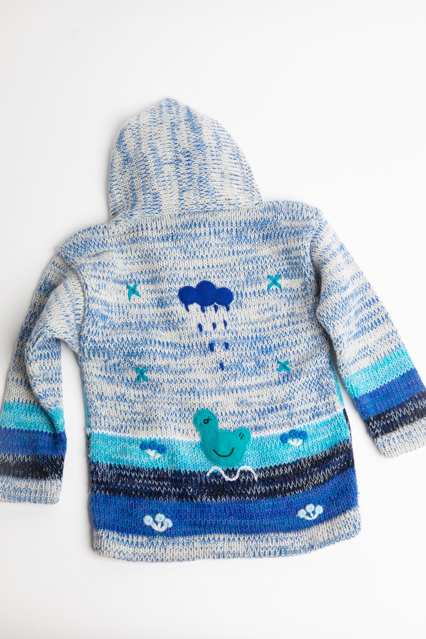 Kids zip up animal sweater in blue space dye 