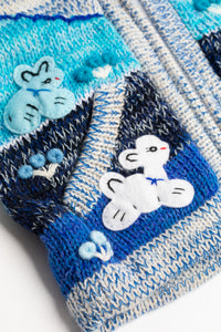 Kids zip up animal sweater in blue space dye 