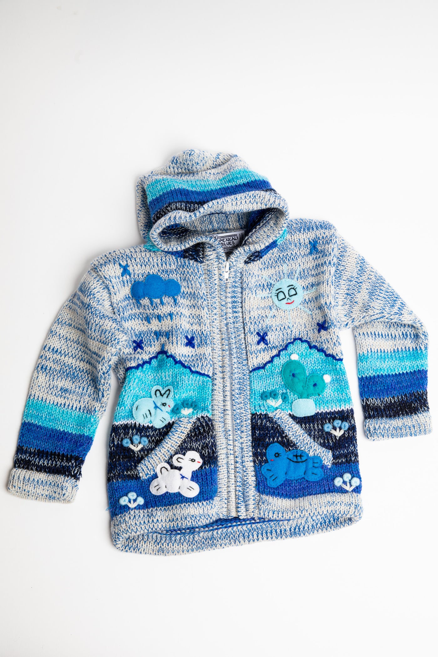 Kids zip up animal sweater in blue space dye 