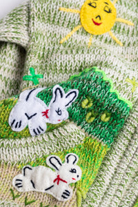 Kids zip up animal sweater in lime space dye