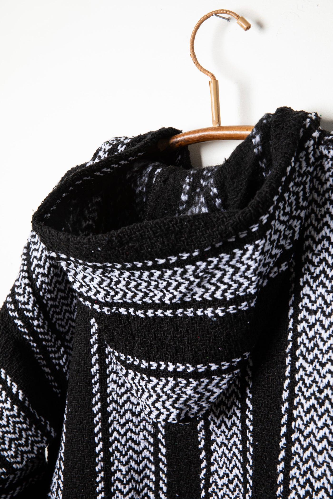 Recycled baja hoodie in Black detail of hood