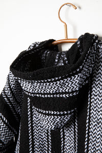 Recycled baja hoodie in Black detail of hood