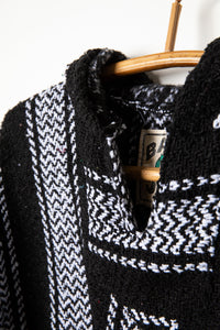 Recycled baja hoodie in Black detail of collar
