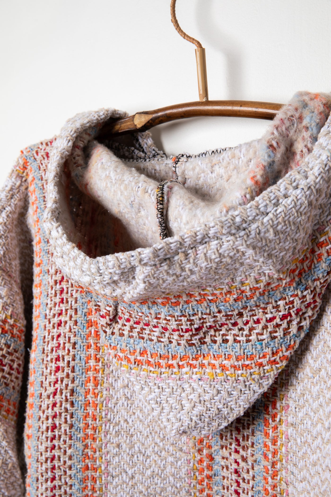 Recycled baja hoodie in Cayenne detail of hoodie